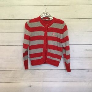 Ohio State red gray striped cardigan sweater M